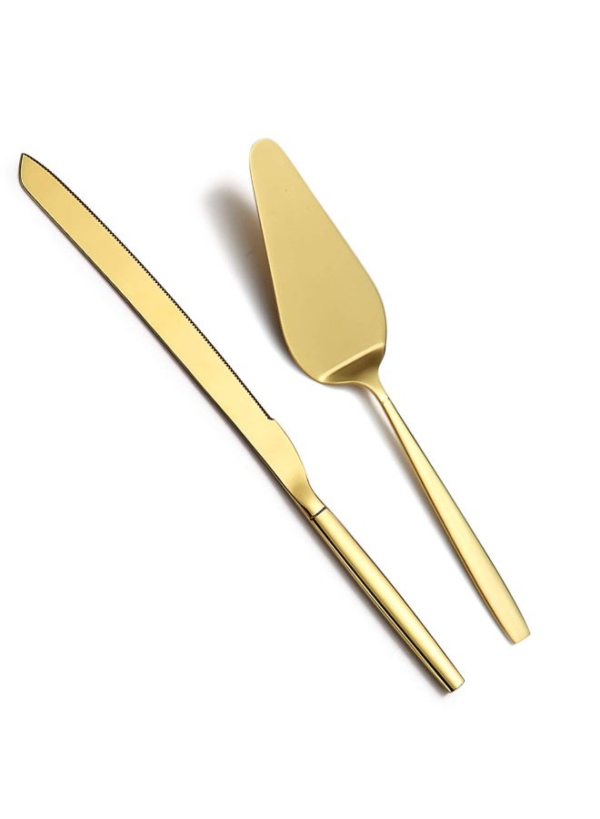 Gold Cake Pie Pastry Servers,Stainless Steel Serving Set,Cake Knife and Server Set Perfect For Wedding, Birthday, Parties and Events - Image 1